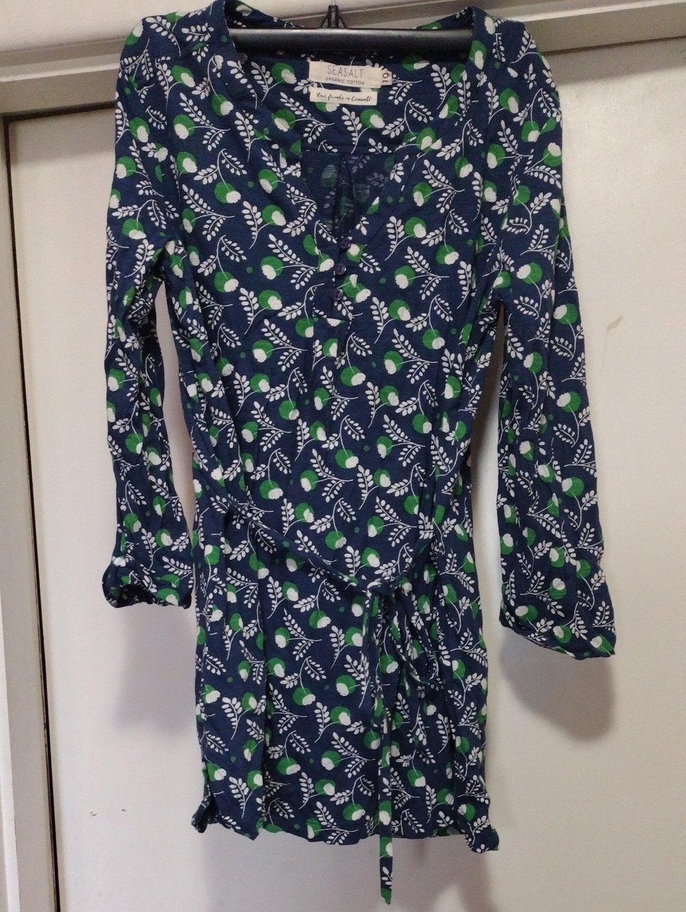 Seasalt Cornwall Navy And Green Floral 100 Percent Organic Cotton Dress Size 10
